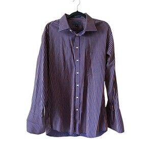 Paul Frederick Trim Fit Blue Multi Striped Dress Shirt French Cuffs  17.5-34